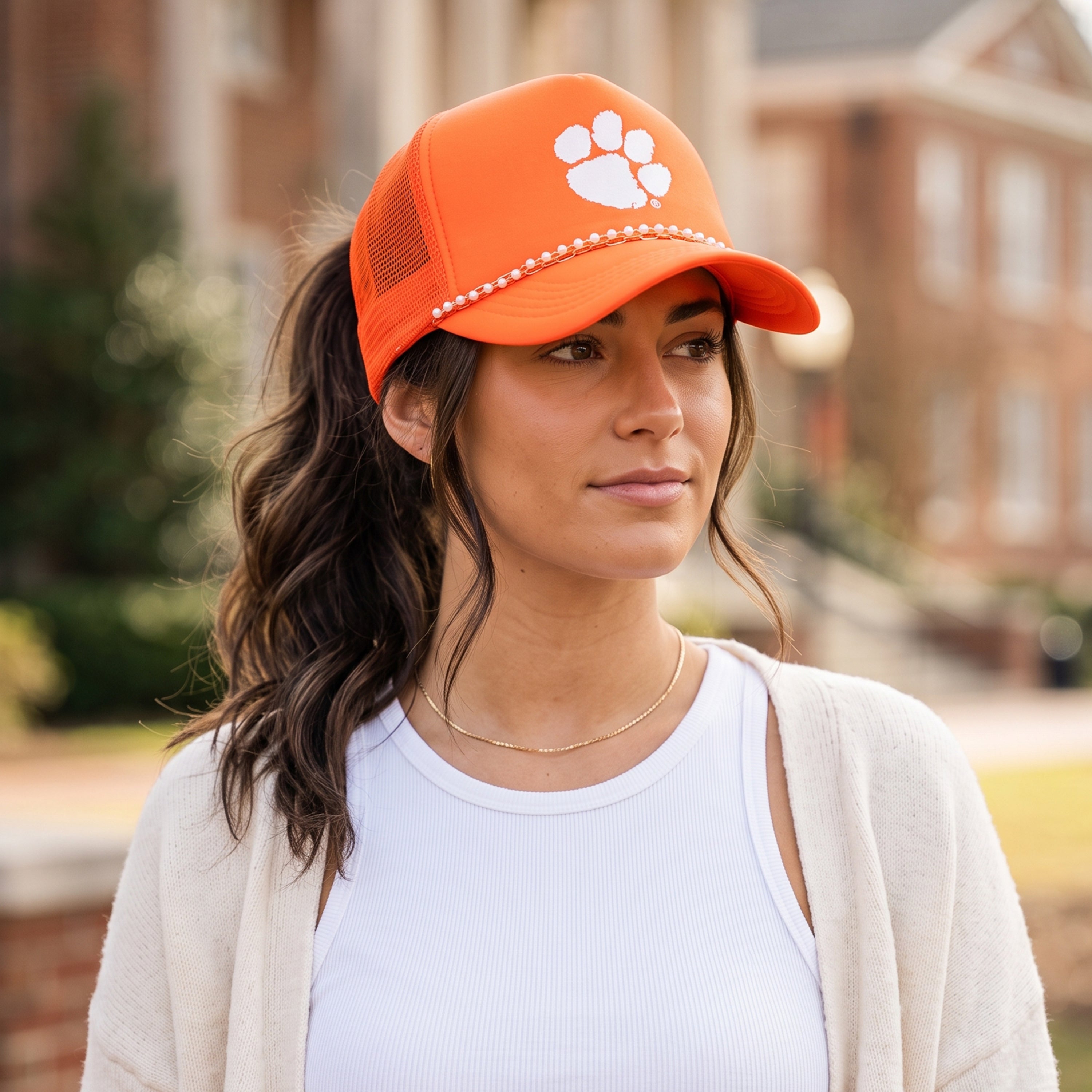 Clemson University X PONYFLO® Pearl Chain Mesh-Back Cap
