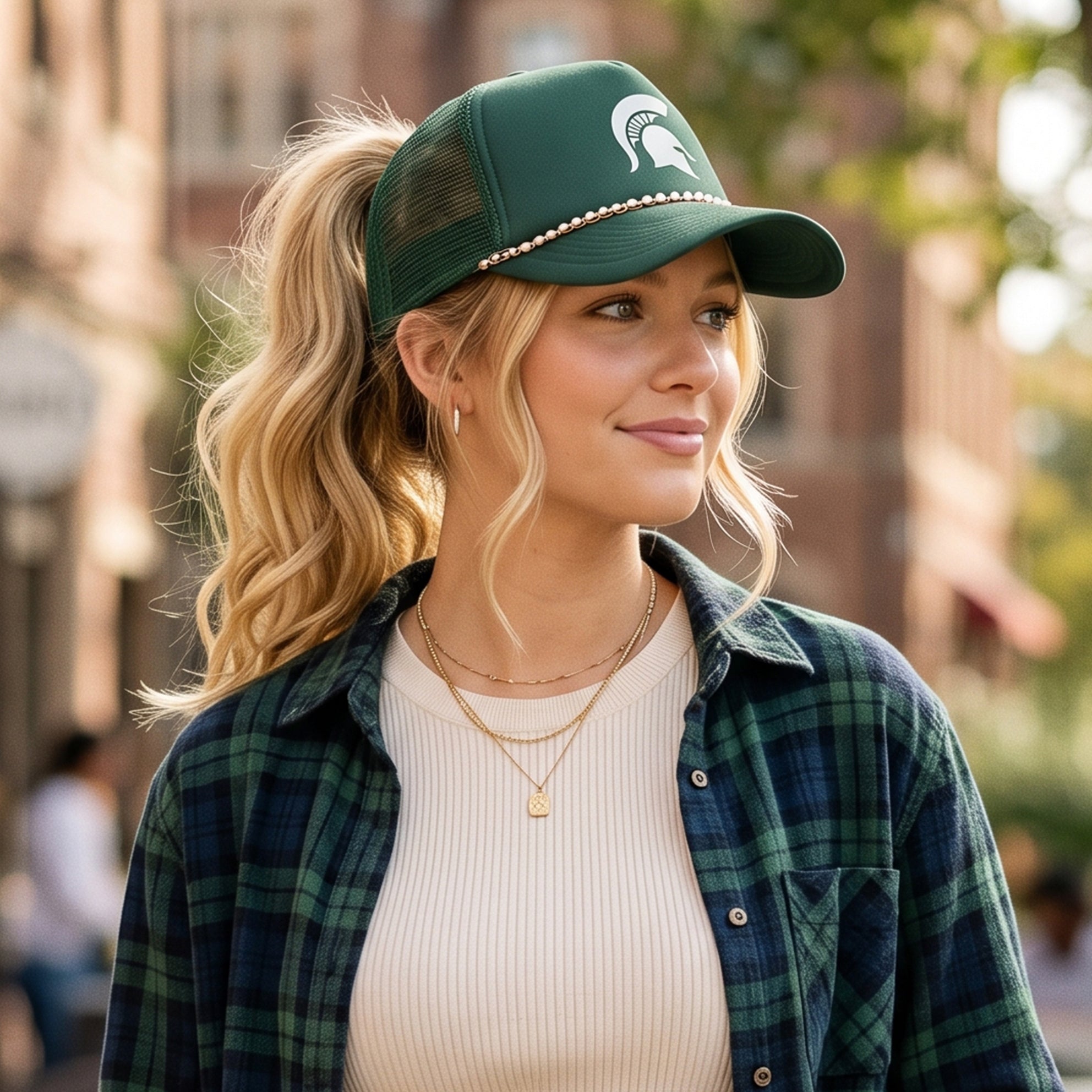 Michigan State University X PONYFLO® Pearl Chain Mesh-Back Cap