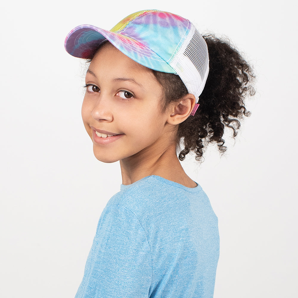 Kids Tie Dye Mesh Back Ponyflo® Ponytail Cap – Ponyflo  display picture 3
