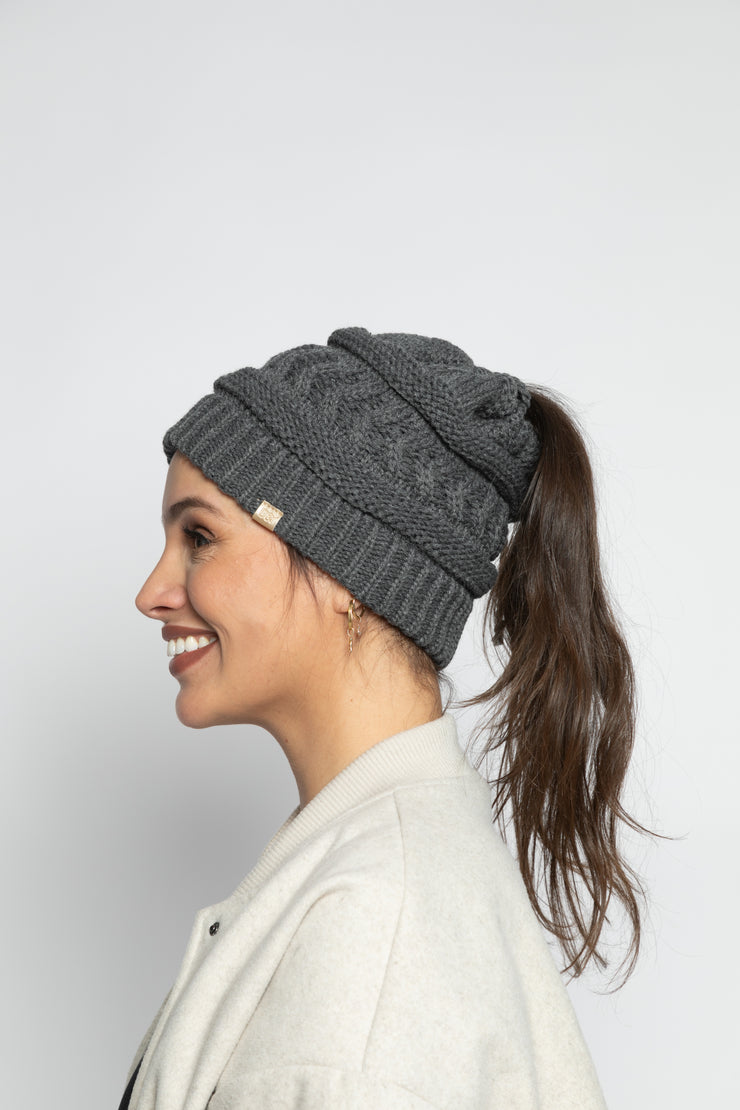 Satin-lined Ponytail Beanie