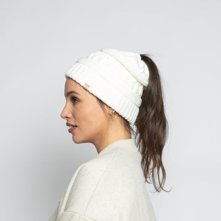 Satin-lined Ponytail Beanie