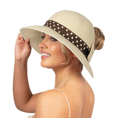POLKA DOT BAND BACK BOW Ponyflo® Straw Hat