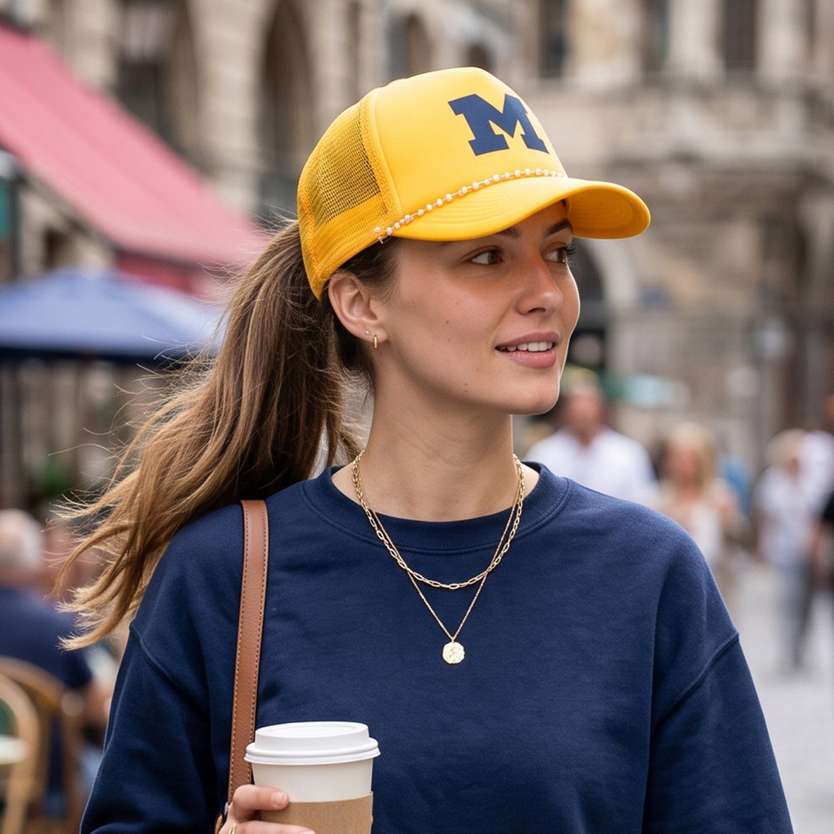 University of Michigan  X PONYFLO® Pearl Chain Mesh-Back Cap