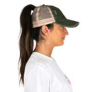 Emily Distressed Mesh Back Ponytail Cap