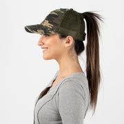 Stephanie Mesh Back Distressed Camo Cap - PONYFLO HATS