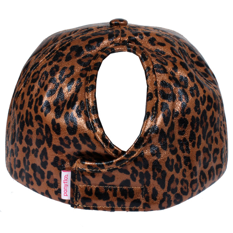 Satin Lined Ponytail Hat Shimmery Leopard Print - PONYFLO HATS