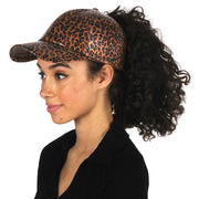 Satin Lined Ponytail Hat Shimmery Leopard Print - PONYFLO HATS