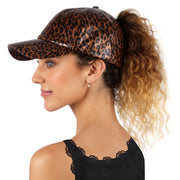 Satin Lined Ponytail Hat Shimmery Leopard Print - PONYFLO HATS