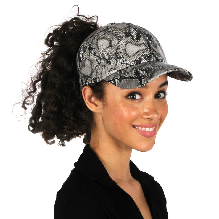 Satin Lined Ponytail Hat Glossy Snakeskin - PONYFLO HATS