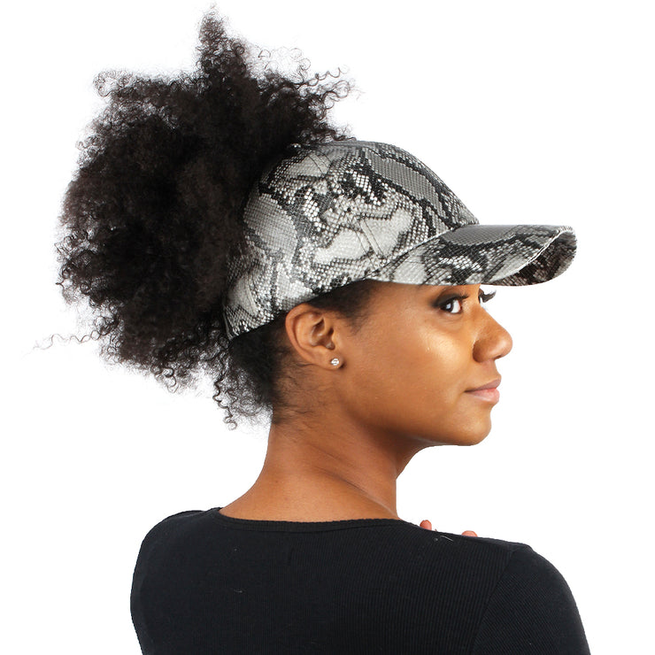 Satin Lined Ponytail Hat Glossy Snakeskin - PONYFLO HATS
