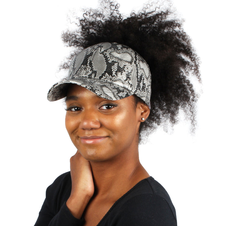 Satin Lined Ponytail Hat Glossy Snakeskin - PONYFLO HATS