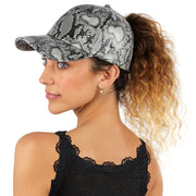 Satin Lined Ponytail Hat Glossy Snakeskin - PONYFLO HATS