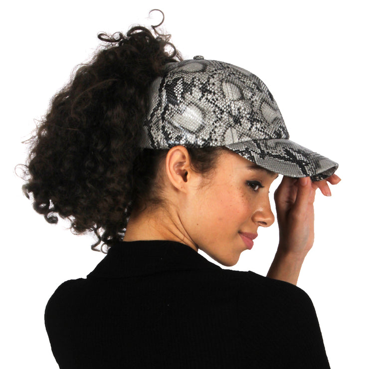 Satin Lined Ponytail Hat Glossy Snakeskin - PONYFLO HATS