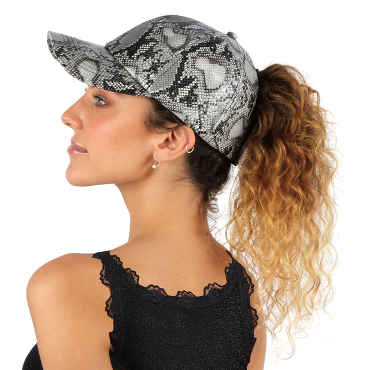 Satin Lined Ponytail Hat Glossy Snakeskin - PONYFLO HATS