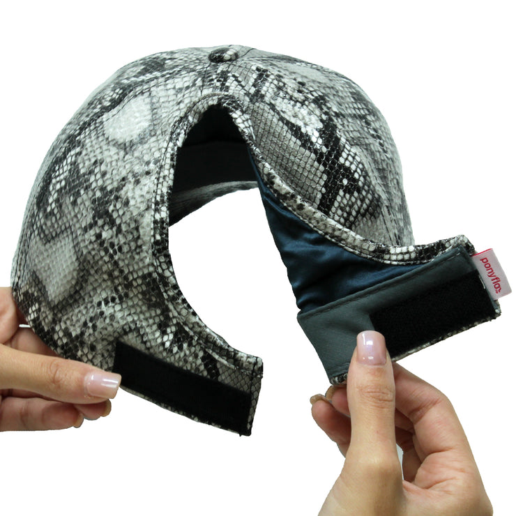 Satin Lined Ponytail Hat Glossy Snakeskin - PONYFLO HATS