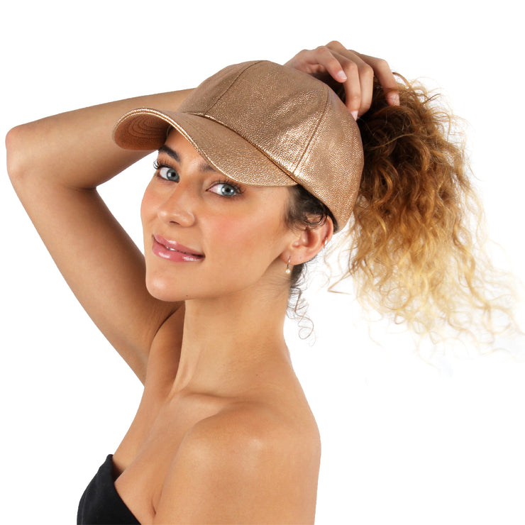 Satin Lined Cap - Faux Leather Gold - PONYFLO HATS